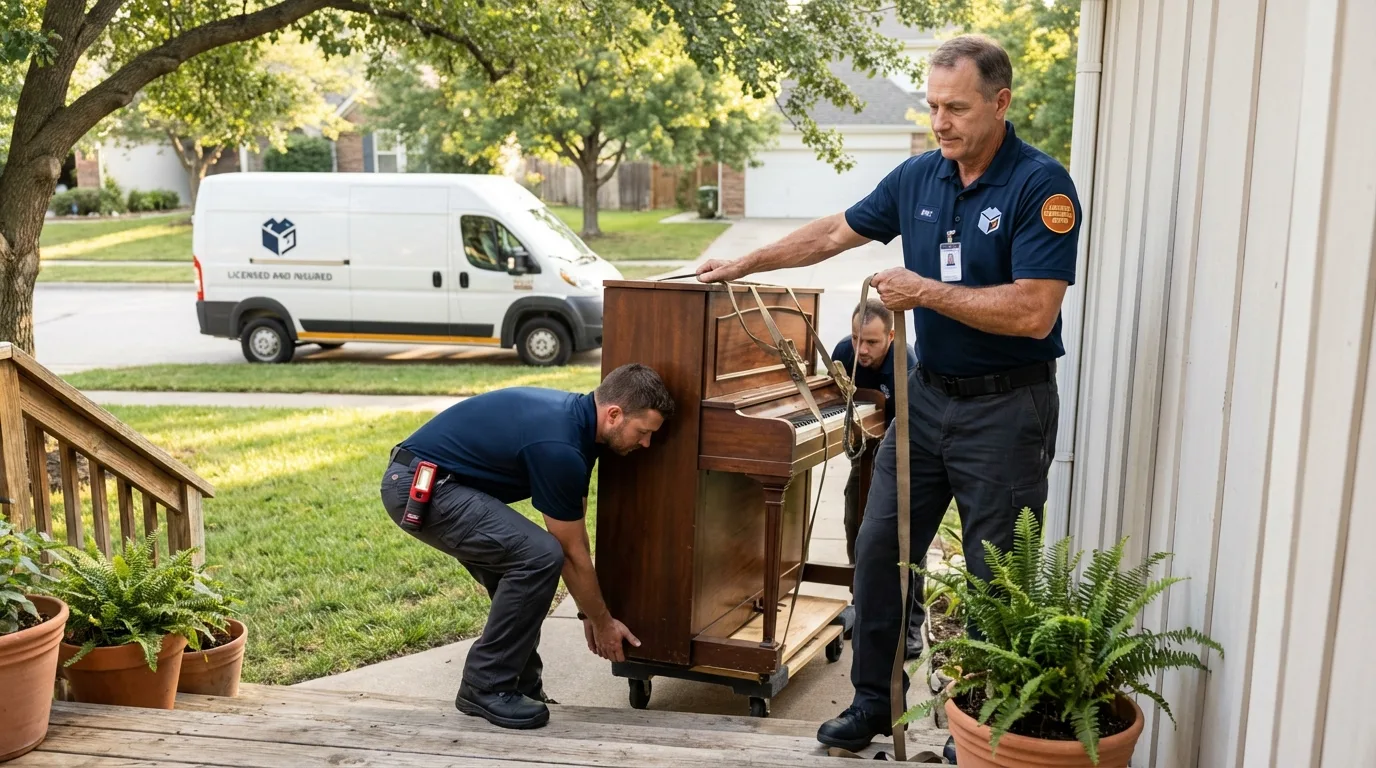 Licensed piano movers securing grand piano in Jonesboro, GA
